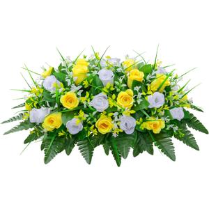 LVXINLI Artificial Cemetery Flowers Saddle-Shaped Tombstone Decorations Non-Fading UV-ResistantYellow and White Saddle