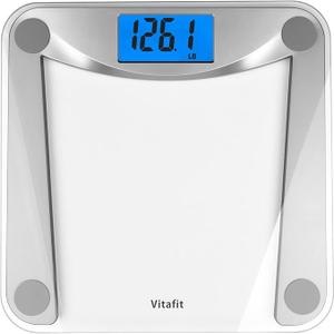 Vitafit Digital Bathroom Weight Scale for Body Weight, High Accuracy Assured by Weighing Professional Since 2001,Extra Large Blue Backlit LCD and Step-On, 400lb/182kg, Clear Glass