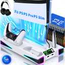Kawaye PS5 Stand PS5 Cooling Station for PlayStation 5/Pro/Slim Console, PS5 Accessories Vertical Stand with 2.36in Large P5 Fan Cooling Fan, RGB Light, Dual Controller Charger, Headset Holder, 3 Charger Port (White)