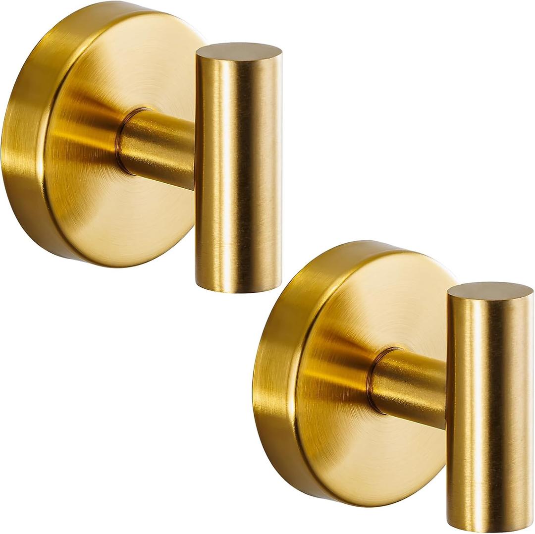 Suction Cup Hooks for Shower - Bathroom Reusable Hooks for Towels, Robes & Loofah - No-Drill Mounting on Kitchen,Walls,Metal,Glass,Mirrors,Tile & Smooth Non-Porous Surfaces (2, Brushed Gold)