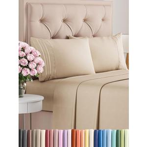 King Size 4 Piece Sheet Set - Comfy Breathable & Cooling Bed Sheets Set - Hotel Luxury Bedding for Women, Men, Kids & Teens - Deep Pockets, Easy Secure Fit, Soft and Wrinkle Free - Oeko-Tex - Cream (10 - Cream)