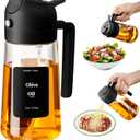 Olive Oil Sprayer for Cooking, 470ml 2 In 1 Glass Oil Dispenser/Pour Bottle, Kitchen Accessories, Kitchen Gadgets for Air Fryer, Salad, BBQ (Black)