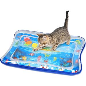 Cat Water Sensory Play Mat with Extra Protective Cover, Thickened Cat Water Mat Bed for Cats Dogs Kittens Puppies (Square Blue)