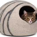 MEOWFIA Cat Cave  Premium Felt Cat Bed for Indoor Cats, Handmade 100% Merino Wool (Light Grey, Medium)