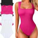 OQQ Women's 3 Piece Bodysuits Sexy Ribbed Strappy Square Neck Sleeveless Tummy Control Tank Tops Bodysuits Size M