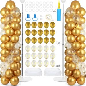 2 Sets Metallic Gold Balloon Column Stand Kit with 100 Balloons Adjustable Balloon Tower Stand with Bases for Floor Gold Confetti Balloons Column Kit for Shower Birthday Wedding Back to School Party 2 Sets Metallic Gold Balloon Column Stand Kit with 100 Balloons Adjustable Balloon Tower Stand with Bases for Floor Gold Confetti Balloons Column Kit for Shower Birthday Wedding Back to School Party