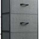WLIVE Dresser with 3 Drawers, Fabric Nightstand, Organizer Unit, Storage Dresser for Bedroom, Hallway, Entryway, Closets, Sturdy Steel Frame, Wood Top, Easy Pull Handle, Dark Grey