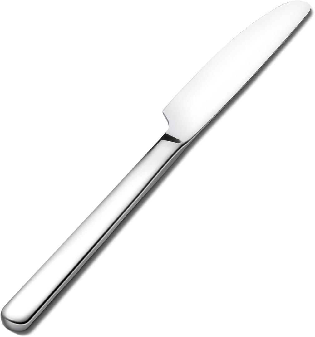 KINGSTONE Stainless Steel Dinner Knives Set of 4, 8.9-Inch Shiny Mirror Dinner Knife with Clean Design, Heavy Duty Butter Knife, Sharp Table Knives for Home Kitchen, Restaurant Use