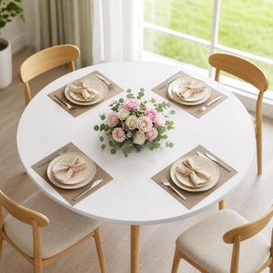 BDDC Fitted Round Table Cover - Fits 45"-56" Diameter Round Tables, Stretchy Spandex White Tablecloth, Washable & Wrinkle-Resistant Tablecloth for Indoor/Outdoor Picnics, Patios & Events