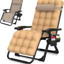 Suteck Zero Gravity Chair, Reclining Camping Lounge Chair w/Removable Cushion, Upgraded Lock and Cup Holder, Reclining Patio Chairs Folding Recliner for Indoor and Outdoor, Beige
