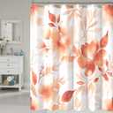 Floral Shower Curtain, Orange Watercolor Flower Shower Curtains for Bathroom, Modern Minimalist Waterproof Fabric Bath Decoration 72x72 Inch