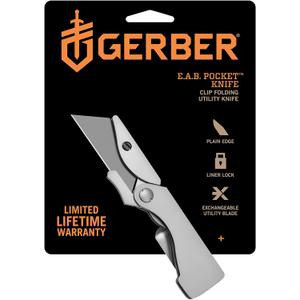 Gerber Gear EAB Pocket Razor Knife with Money Clip - EDC Gear Folding Stainless Steel Utility Knife with Box Cutter Blade for Everyday Carry