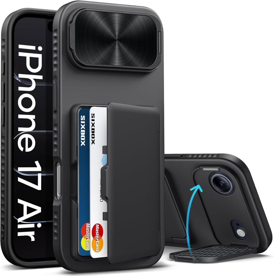 for iPhone Air Case Wallet, Built-in Stand & Card Holder & Camera Cover, Rugged Military Grade Drop Protection Heavy Duty Hard Protective Phone Cover Case for iPhone Air 6.5" 2025, Black