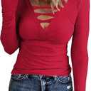 Ryaiwi Sexy Long Sleeve Shirts for Women, Ribbed Casual Tops for Women Stretchy Slim Fit Basic Criss Cross Tshirts Blouses XXL