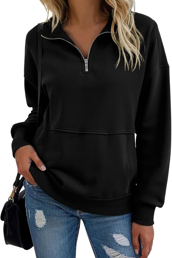 SHEWIN Womens Sweatshirt Casual Long Sleeve Half Zip Pullover Lightweight Sweatshirts Tops Fall Fashion Outfits 2025 (XX-Large, Black)