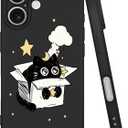 USLAI Case for iPhone 16, with Cute Pattern Design, Slim Fit, Shockproof Soft TPU Protective Cover, Supports Wireless Charging - Boxy Cat