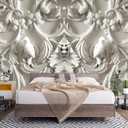 White Gypsum Art wall Mural Wallpaper for Bedroom 137" x 100"(Not Peel and Stick)