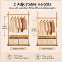 BAMBOOHOMIE Kids Clothing Rack with 2 Storage Bins, Bamboo Toddler Dress Up Rack with Adjustable Rods & Bottom Shelves, Baby Clothes Garment Rack for Nursery Bedroom Playroom (Natural)