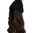 Women Winter Beanie Hat with Big Wavy Curly Hair Knit Attached ski snow Cap wig for Party Daily Weddings