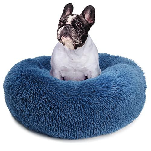 Calming Donut Dogs Beds for Small Dogs Washable,23inch Plush Round Pet Bed for Cozy Sleep, Fluffy Faux Fur Large Cat Bed, Fits up to 25 lbs Pets, Navy Blue