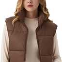 ANAYSN Women's Cropped Puffer Vest Lightweight Sleeveless Warm Vests For Women Winter Stand Collar Padded Gilet Medium, Bear Brown 
