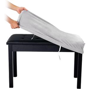 SINOSSO Soft Velvet 2-Person Piano Bench Cover, (27.5"- 36.5") L x (12"- 16") W Rectangle Stretch Washable Stool Upholstered Protector Slipcover, (M, Light Grey)