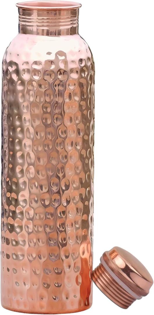 HOMEZY Copper Water Bottle (34oz/1000ml) 100% Pure Handmade Hammered Ayurvedic Pure Copper Vessel for Drinking Heavy Duty & Leak-proof