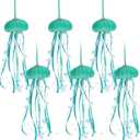 Namalu 6 Pcs Sea Urchin Jellyfish Christmas Ornament Coastal Beaded Beach Theme Holiday Decor Ocean Inspired Hanging Jellyfish Decoration with Crystal and Ribbon (Green)