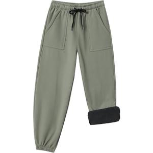 Toddler Fleece Lined Warm Snow Hiking Pants Baby Boys Girls Winter Ski Sweatpants Kids Running Joggers (4T, Olive green)