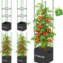 4 Pack Tomato Cages, 55inch Square Tomato Trellis with 17 Gallon Grow Bags, Tomato Plant Support Stakes for Garden Climbing Vegetables Flowers Fruits