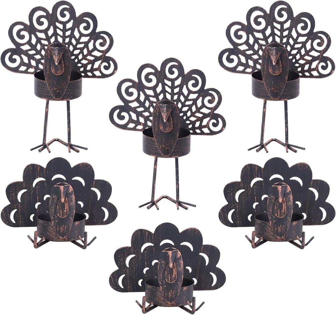 YEAHOME Thanksgiving Decorations, Set of 6 Metal Turkey Candle Holders for Thanksgiving Table Decor, Sitting Standing Bronze Turkey Tea Light Holder for Home Mantle Table Centerpieces Fall Decor