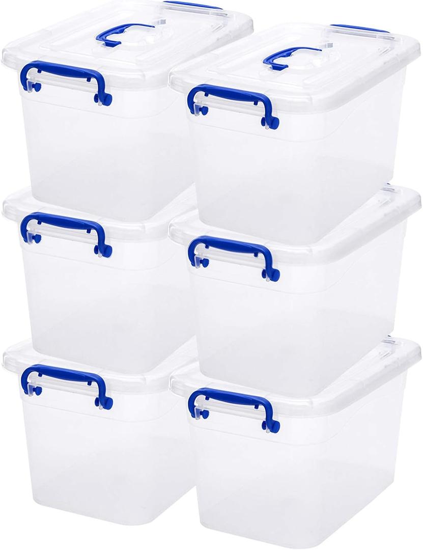 6-Pack Clear Storage Box 7 Quart, Plastic Storage Latch Bins with Handle 6.5 Liter