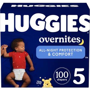 Huggies Overnites Nighttime Baby Diapers, Size 5 (27+ Lbs), 100 Count Extra Absorbent Overnight Diapers Designed To Keep Your Baby Dry And Comfortable Through The Night