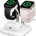 Dual Watch Charger with Fast Charging for Apple Watch, SwanScout 704A, 3-in-1 Wireless Charging Station Stand for Apple Watch Ultra 3/11/10, Wireless Charger Dock for AirPods Pro 3/4 (White & Silver)