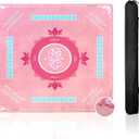 Mahjong Mat for Table Waterproof Anti-Wrinkle Game Mat with Beginner Rules Dice Storage Bag Complete Set for Quality Focused Players Fade Resistant Quiet Mat for Mahjong Poker Board Games, Pink