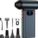 Metal Electric Compressed Air Duster, 300000RPM High Speed Rechargeable Air Blower&Pump for Leaf Blower with Digital Display, 4-Speed Modes-Brushless Motor Mini PC Dust Cleaner with Light(Grey)