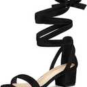 Allegra K Women's Open Toe Block Heel Lace Up Heels Heel Sandals (8.5)