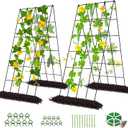 DoCred Cucumber Trellis, 2 Pack Foldable A Frame Trellis for Raised Bed Climbing Plants, Vegetables, Includes Plant Support Clips, Twist Ties, Plastic Ties- Made from PVC-Coated Steel (39.4" H)