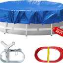 24 Ft Round Heavy Duty Winter Pool Cover, for 21ft Above Ground Pool, Cold and UV Resistant, Weatherproof and Durable, Winch & Cable Included (Blue/Black, Cover Diameter 24')