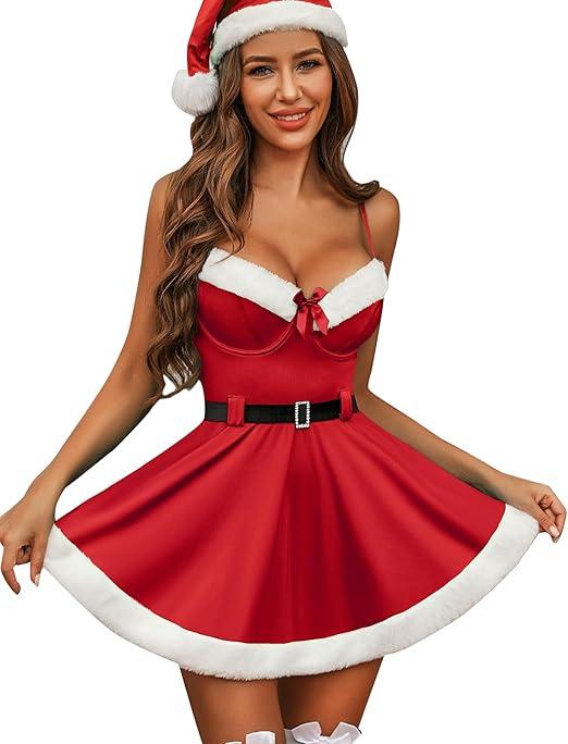 Women's Sexy Christmas Fancy Dress  Mrs Claus Santa Dress Outfit  Small Size (Best and Hat Not Included)