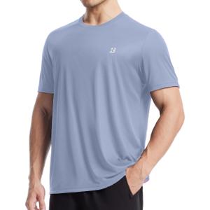 Roadbox Men's UPF 50+ Rash Guard Short Sleeve, Quick Dry UV Sun Protection SPF Swim Shirts, Moisture Wicking Athletic Workout Running T-Shirt for Water Sports Gym Blue Gray (Blue, M)