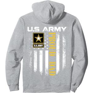 Vintage U.S. Army Proud Dad With American Flag Gift Pullover Hoodie (Gray) XL 