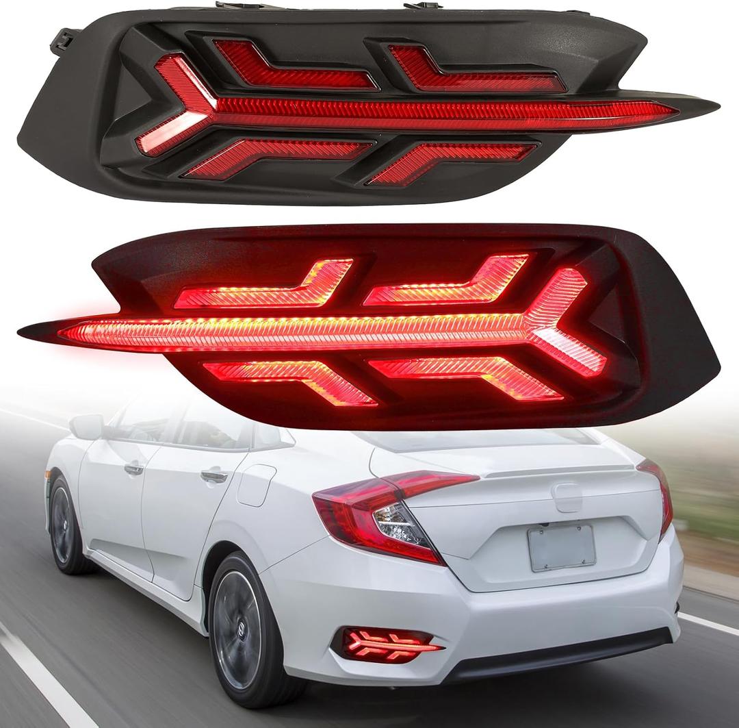 Fog Lights Rear Brake Reflctor Lights for Honda Civic 10th Gen 2016-2020 Sedan Coupev Lx Rear Turn Signal Brake Lights Civic Accessories (CIVIC1620-RearFog)