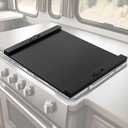 Maxdot Rv Stove Top Cover Board Wood Noodle Board Camper Stove Top Cover Countertop Cutting with 5 Pcs Adjustable Non-slip Rubber Feet Leg Juice Groove for Trailer Gas Burner Kitchen (Black)