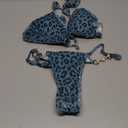 Verdusa Women's 2 Piece Leopard Print Cheeky Triangle Bikini Sets Self Tie High Cut Swimsuit (Large, Teal Blue)