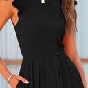 PRETTYGARDEN Summer Jumpsuits for Women Dressy 2026 Fashion Ruffle Cap Sleeve Romper Crew Neck Rib Knit One Piece Outfits (Black, XL)