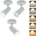 JARLSTAR LED Ceiling Spotlight 5CCT 2700K/3000K/3500K/4000K/6000K Selectable Dimmable,Spot Light Indoor Adjustable Flush Mount Lights Fixture 12W CRI 90+, White, 3 Pack Tilt Angle Accent Lighting