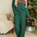 SELINK Christmas Pajamas for Women JOLLY Corded Long Sleeve Top and Pants Matching Lounge Set with Pockets (Medium, Green)