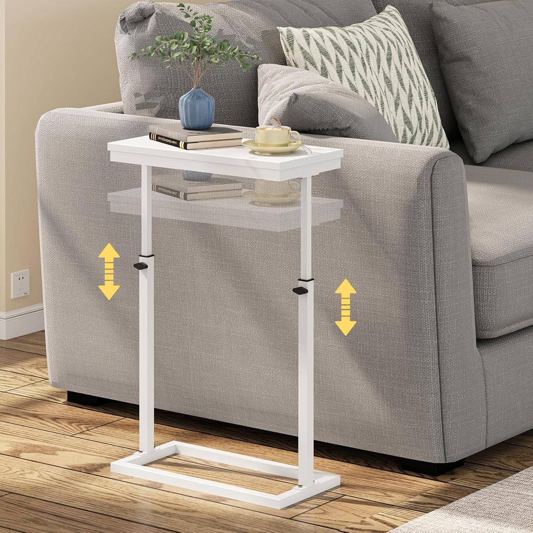 TUTOTAK End Table, Side Table, Tall Couch Table, Sofa Table, Living Room, Bedroom,White TB01BW083