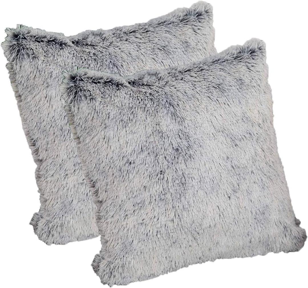 seven wolves Luxury Faux Fur Pillowcase Home Decorative Pillowslip Soft Faux Fur Throw Pillow Case Cushion Cover for Sofa/Bed, 2 Sets Black (18" x 18" (Pack of 1))